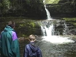 James and Alasdair at the lower reaches of the Falls of the White Meadow (Lower) on the River Mellte near Ystradfellte youth hostel